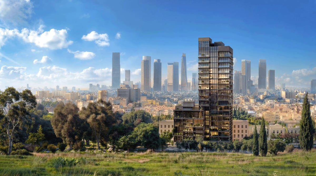 הדמיית פנים לסלון מרווח עם ריצוף בהיר וקיר טלוויזיה — View Boost