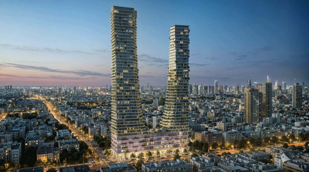 הדמיית חוץ לבניין מגורים בשכונה עם פיתוח סביבתי — View Boost